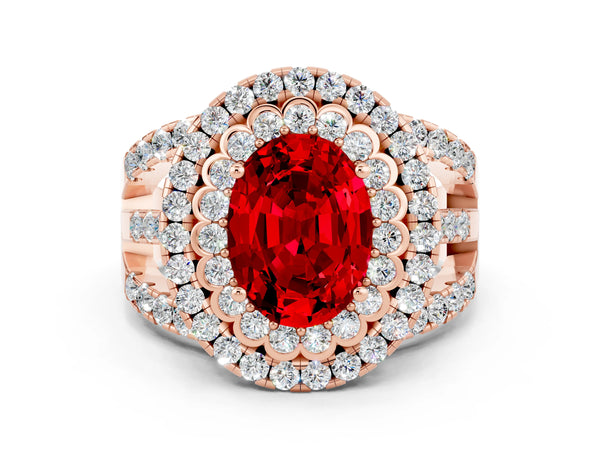 Rose gold Double Halo Oval Cut Diamond Split Shank Pave Set Ring
