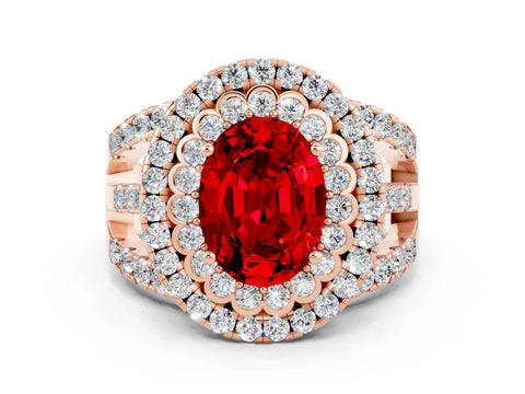 Rose gold Double Halo Oval Cut Diamond Split Shank Pave Set Ring
