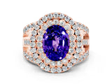 Rose gold Double Halo Oval Cut Diamond Split Shank Pave Set Ring