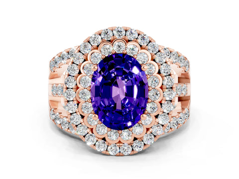 Rose gold Double Halo Oval Cut Diamond Split Shank Pave Set Ring