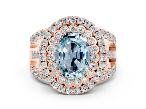 Rose gold Double Halo Oval Cut Diamond Split Shank Pave Set Ring