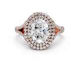 Rose gold Double Halo Oval Cut Diamond Split Shank Ring with Four Prong Setting_32