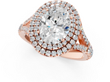 Rose gold Double Halo Oval Cut Diamond Split Shank Ring with Four Prong Setting_33