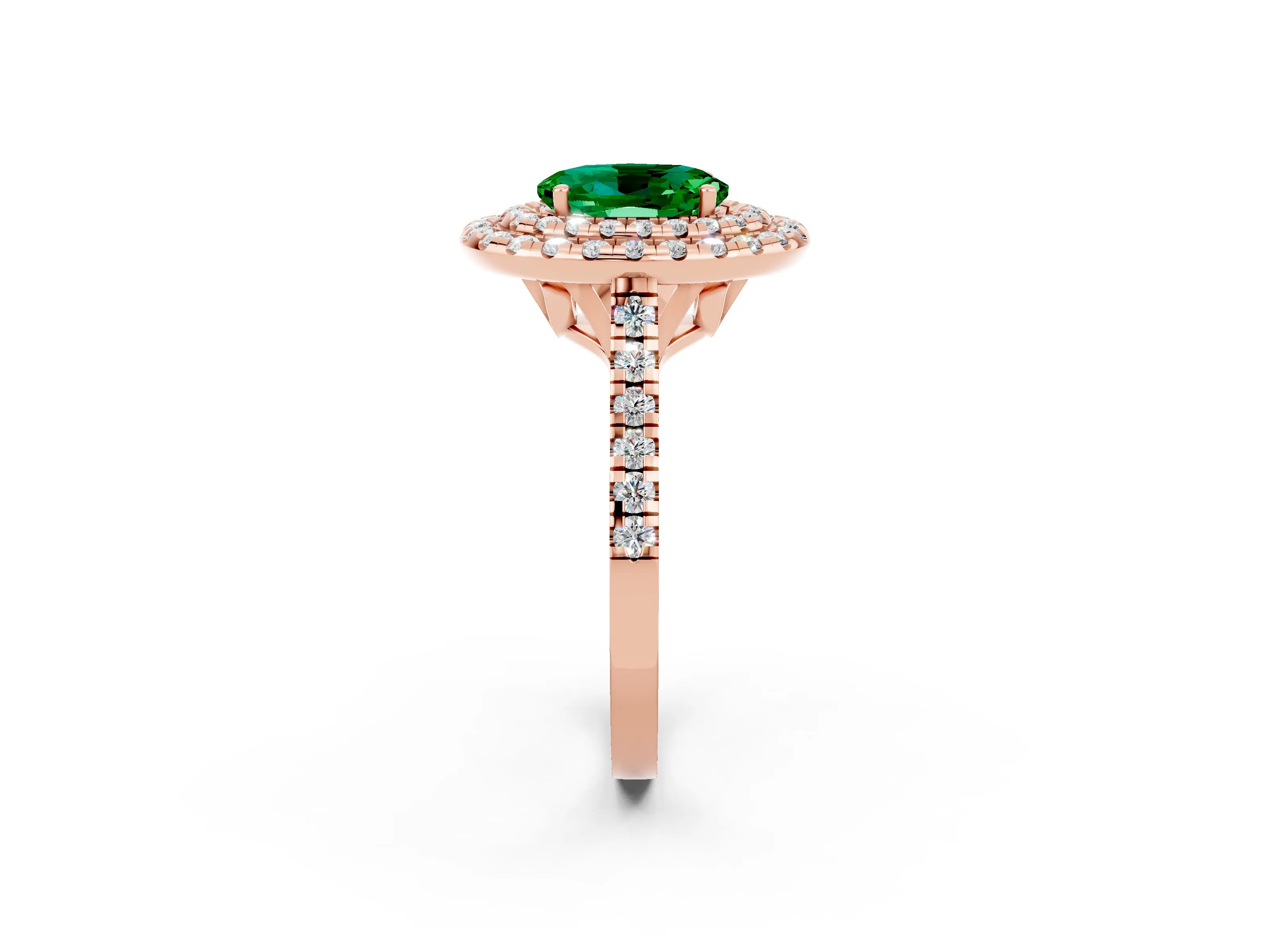 Rose gold Double Halo Oval Cut Emerald Pavé Band with Four-Prong Setting_2