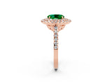Rose gold Double Halo Oval Cut Emerald Pavé Band with Four-Prong Setting_2