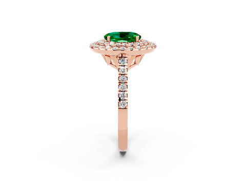 Rose gold Double Halo Oval Cut Emerald Pavé Band with Four-Prong Setting_2