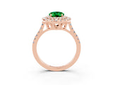 Rose gold Double Halo Oval Cut Emerald Pavé Band with Four-Prong Setting_3