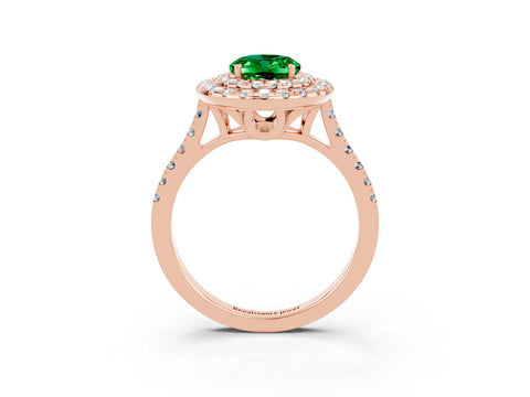 Rose gold Double Halo Oval Cut Emerald Pavé Band with Four-Prong Setting_3