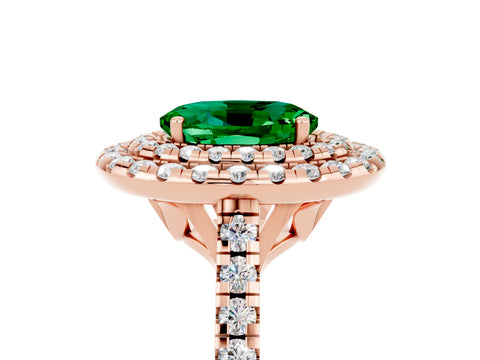 Rose gold Double Halo Oval Cut Emerald Pavé Band with Four-Prong Setting_5