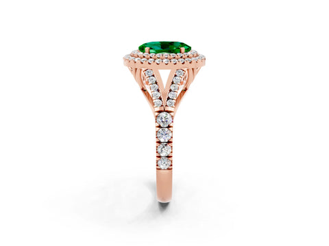 Rose gold Double Halo Oval Cut Emerald Pavé Split Shank Ring with Prong Setting_2