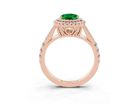 Rose gold Double Halo Oval Cut Emerald Pavé Split Shank Ring with Prong Setting_3