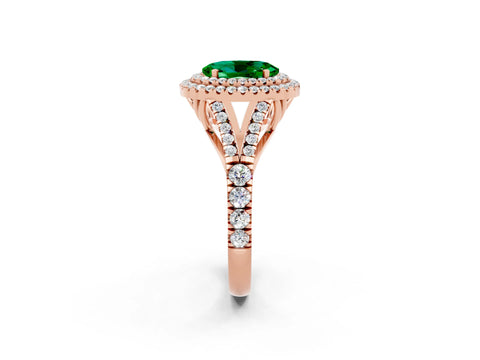 Rose gold Double Halo Oval Cut Emerald Split Shank Engagement Ring with Four-Prong Setting_2