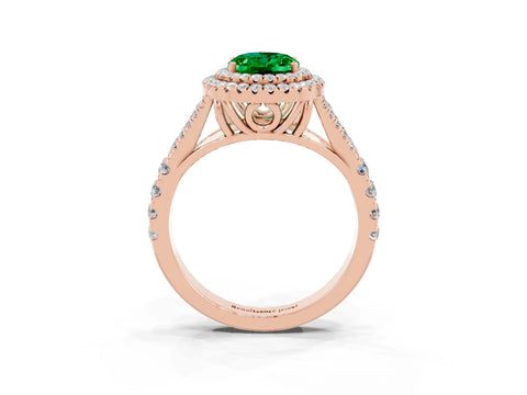Rose gold Double Halo Oval Cut Emerald Split Shank Engagement Ring with Four-Prong Setting_3