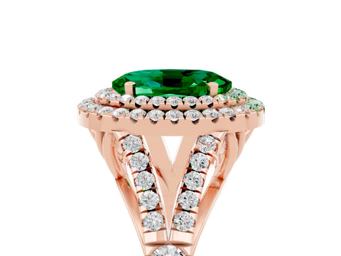 Rose gold Double Halo Oval Cut Emerald Split Shank Engagement Ring with Four-Prong Setting_5