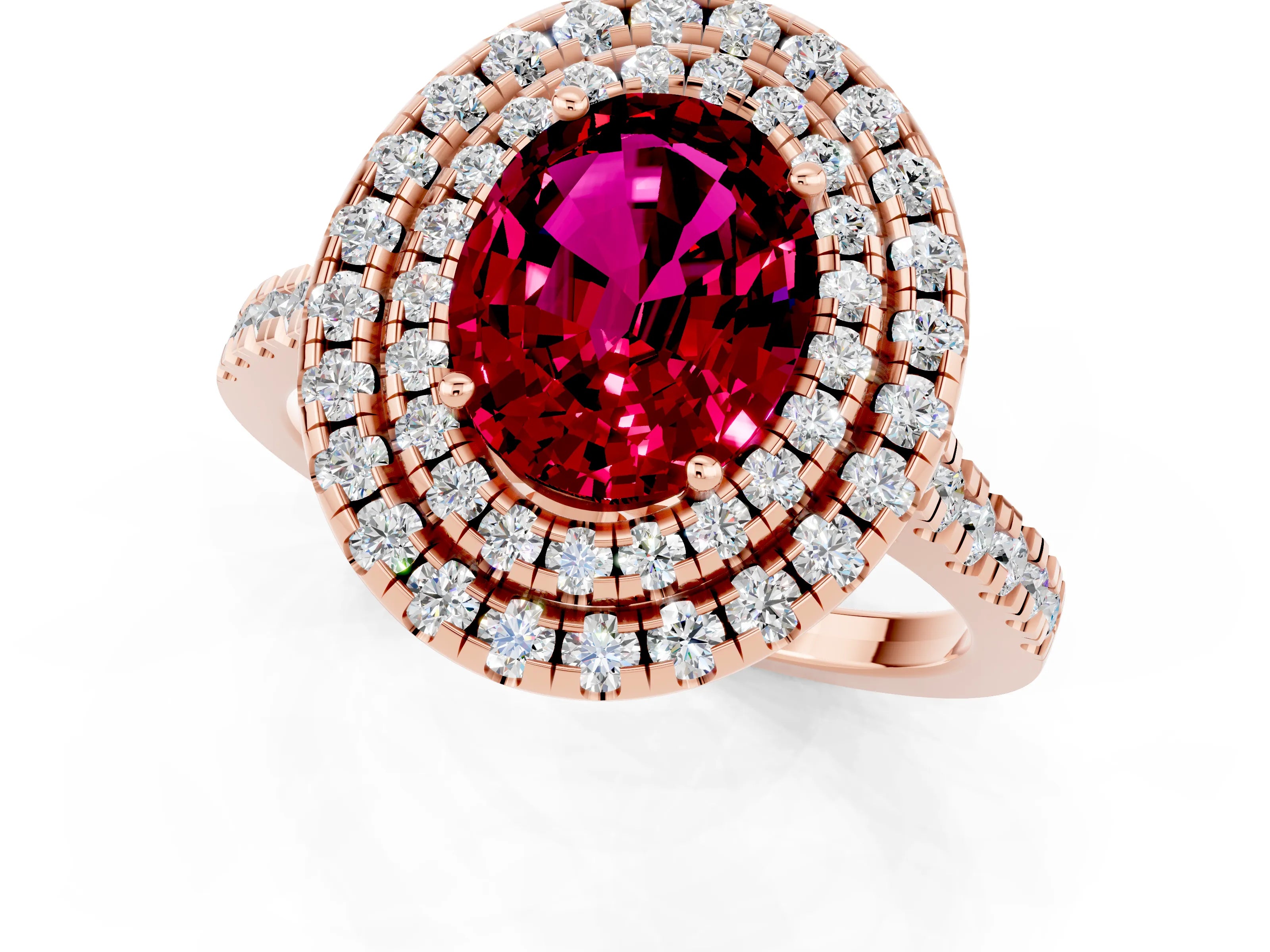 Rose gold Double Halo Oval Cut Garnet Pavé Band with Four-Prong Setting_1