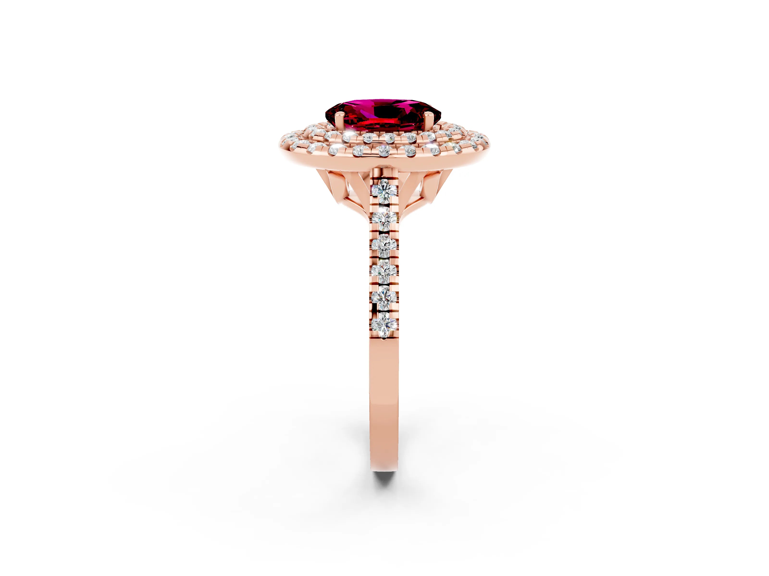 Rose gold Double Halo Oval Cut Garnet Pavé Band with Four-Prong Setting_2