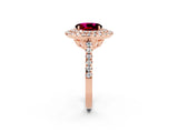 Rose gold Double Halo Oval Cut Garnet Pavé Band with Four-Prong Setting_2