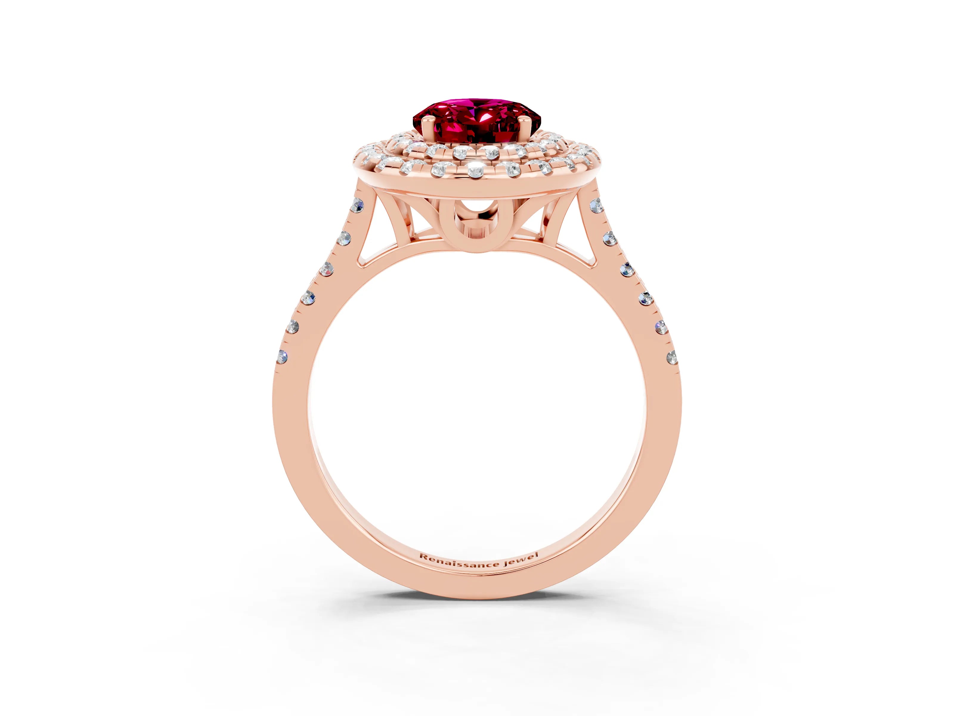 Rose gold Double Halo Oval Cut Garnet Pavé Band with Four-Prong Setting_3