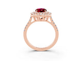 Rose gold Double Halo Oval Cut Garnet Pavé Band with Four-Prong Setting_3
