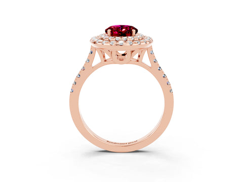 Rose gold Double Halo Oval Cut Garnet Pavé Band with Four-Prong Setting_3