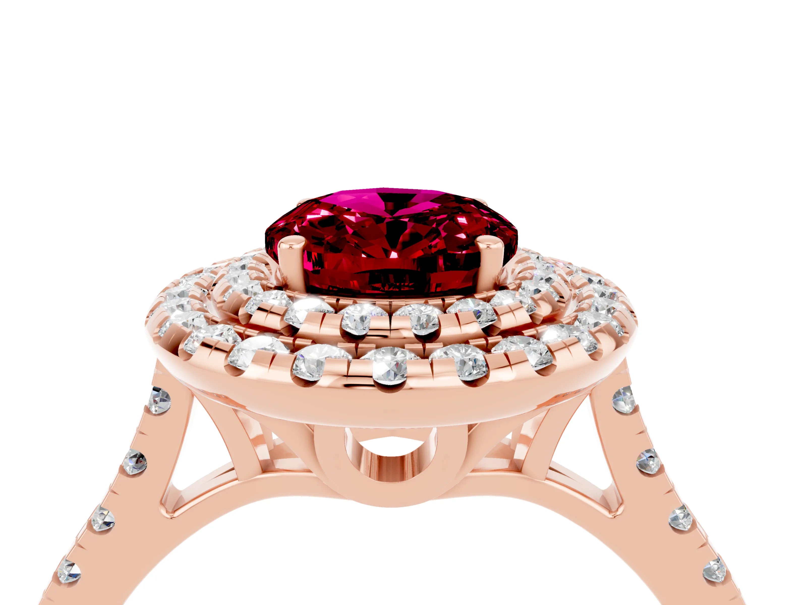 Rose gold Double Halo Oval Cut Garnet Pavé Band with Four-Prong Setting_4