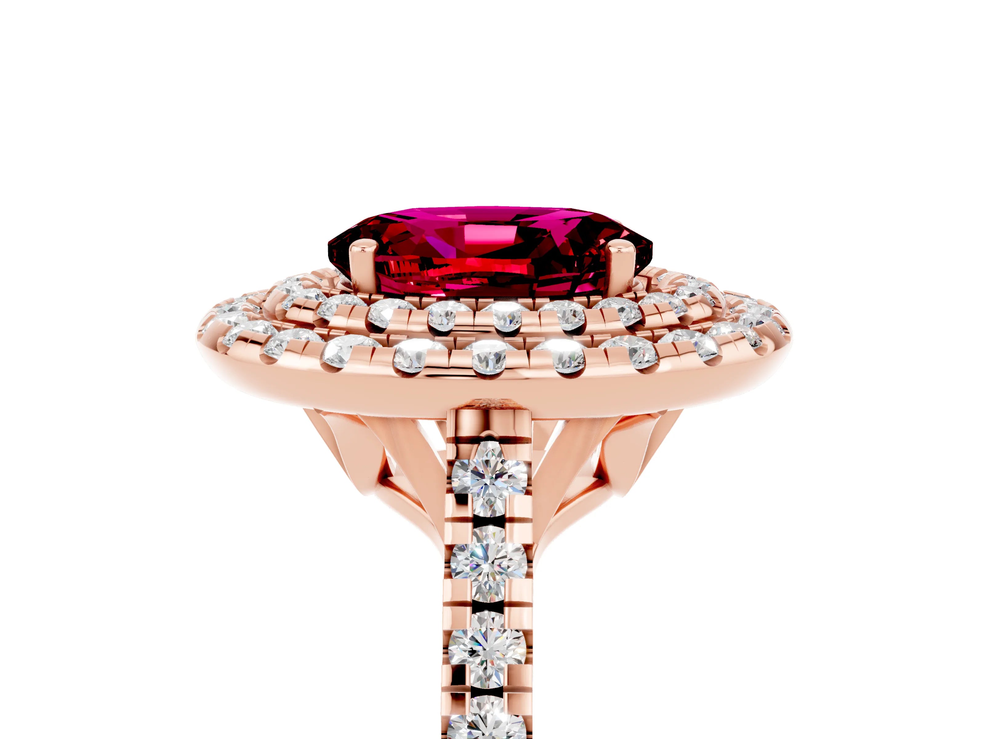 Rose gold Double Halo Oval Cut Garnet Pavé Band with Four-Prong Setting_5