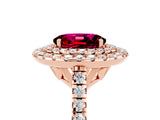 Rose gold Double Halo Oval Cut Garnet Pavé Band with Four-Prong Setting_5