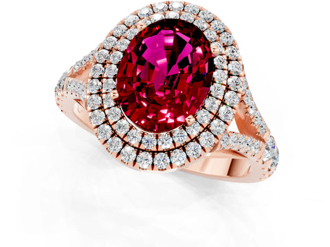 Rose gold Double Halo Oval Cut Garnet Pavé Split Shank Ring with Prong Setting_1