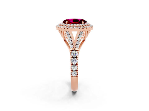 Rose gold Double Halo Oval Cut Garnet Pavé Split Shank Ring with Prong Setting_2