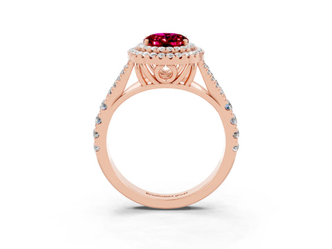 Rose gold Double Halo Oval Cut Garnet Pavé Split Shank Ring with Prong Setting_3