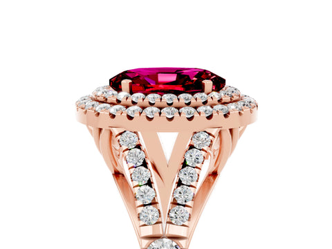 Rose gold Double Halo Oval Cut Garnet Pavé Split Shank Ring with Prong Setting_5