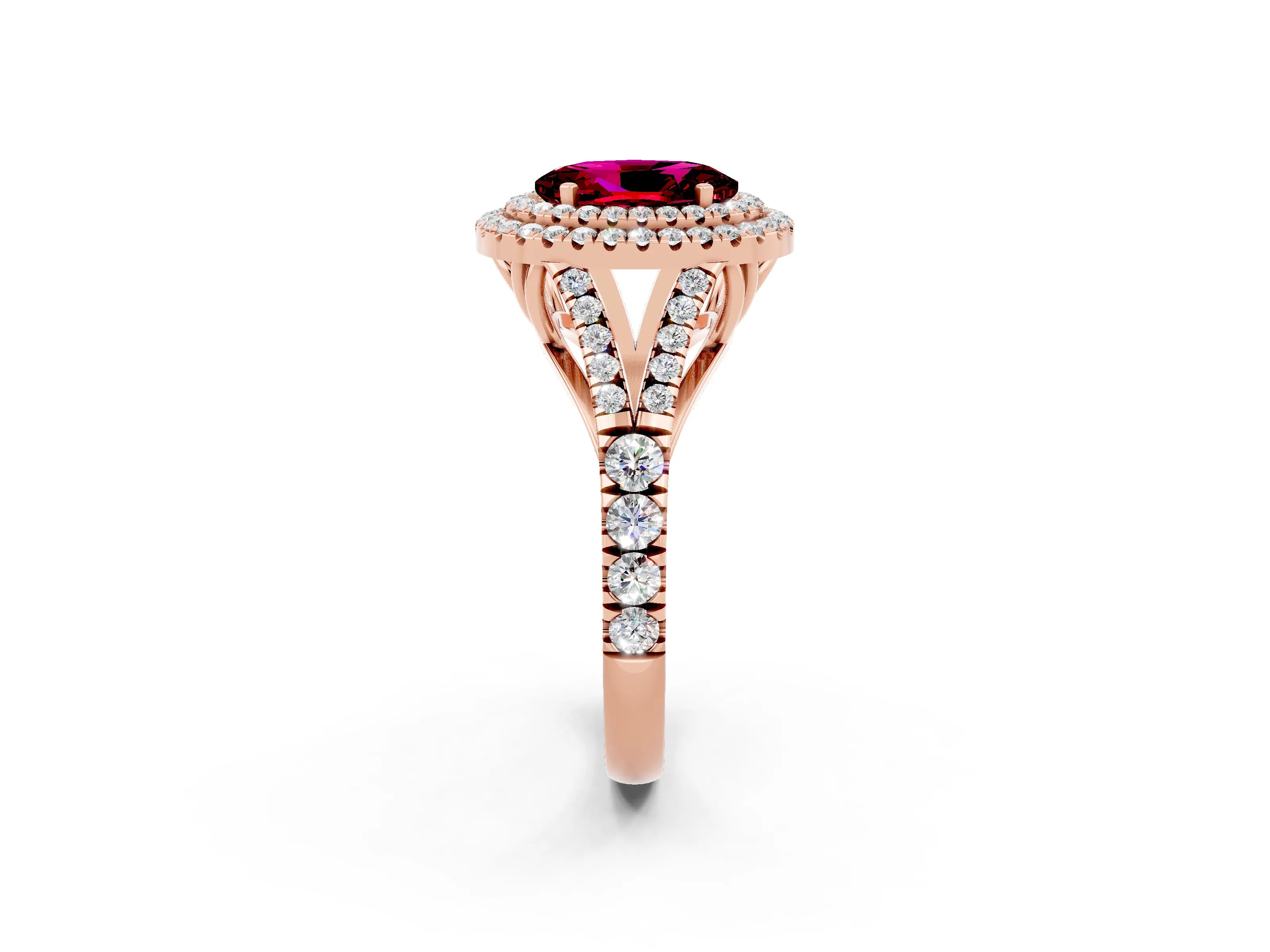 Rose gold Double Halo Oval Cut Garnet Split Shank Engagement Ring with Four-Prong Setting_2