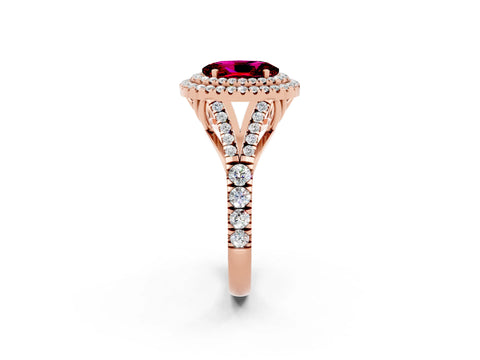 Rose gold Double Halo Oval Cut Garnet Split Shank Engagement Ring with Four-Prong Setting_2