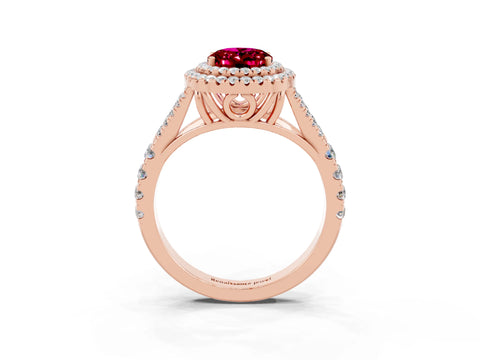 Rose gold Double Halo Oval Cut Garnet Split Shank Engagement Ring with Four-Prong Setting_3