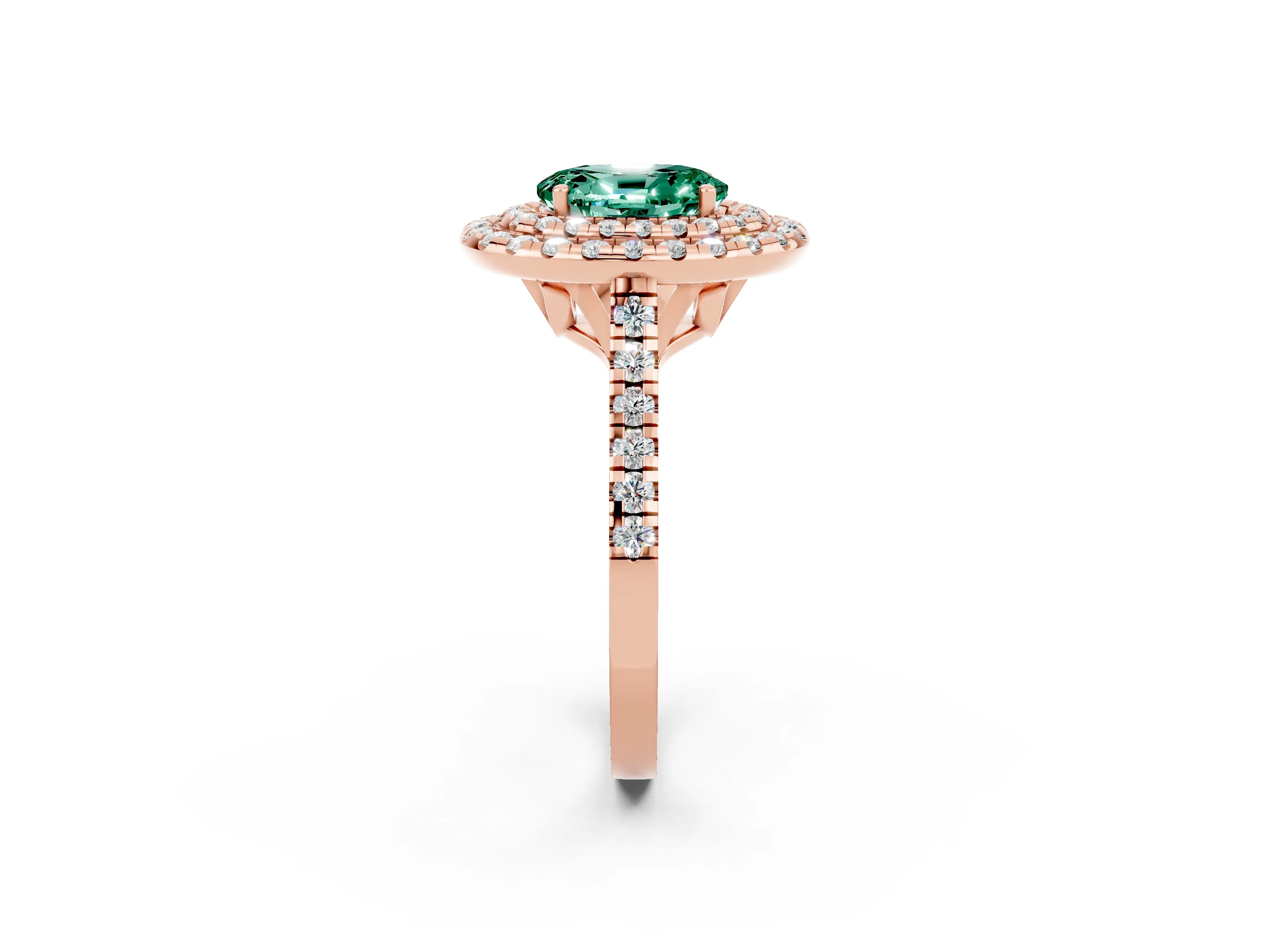 Rose gold Double Halo Oval Cut Green Sapphire Pavé Band with Four-Prong Setting_2