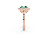 Rose gold Double Halo Oval Cut Green Sapphire Pavé Band with Four-Prong Setting_2