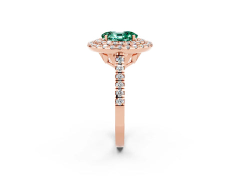 Rose gold Double Halo Oval Cut Green Sapphire Pavé Band with Four-Prong Setting_2