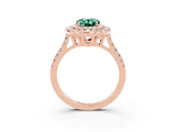 Rose gold Double Halo Oval Cut Green Sapphire Pavé Band with Four-Prong Setting_3