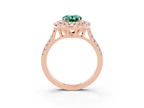 Rose gold Double Halo Oval Cut Green Sapphire Pavé Band with Four-Prong Setting_3