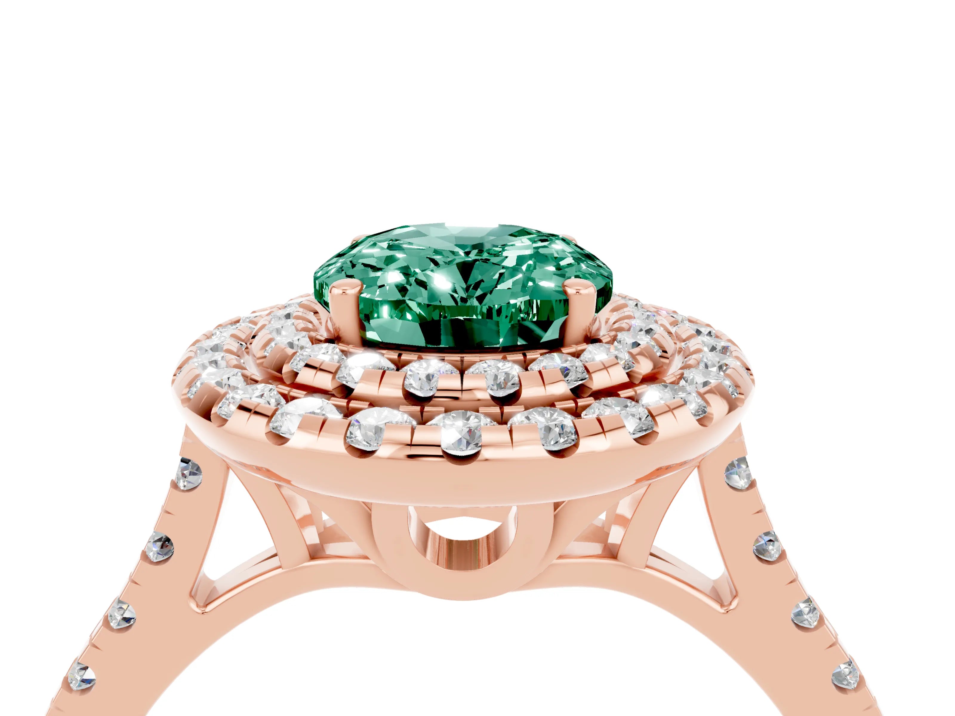 Rose gold Double Halo Oval Cut Green Sapphire Pavé Band with Four-Prong Setting_4