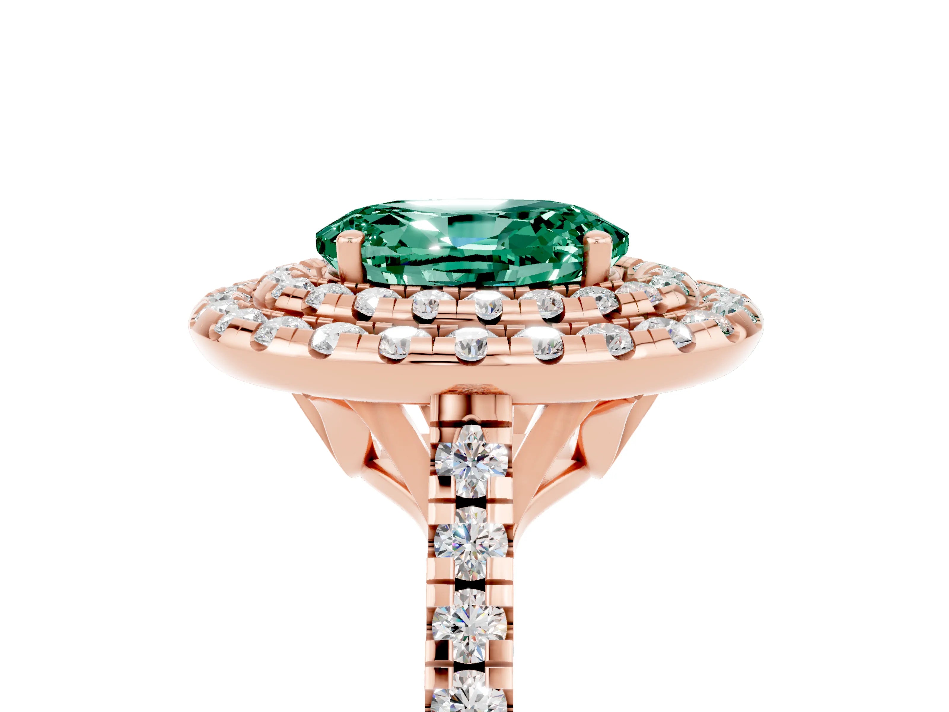 Rose gold Double Halo Oval Cut Green Sapphire Pavé Band with Four-Prong Setting_5