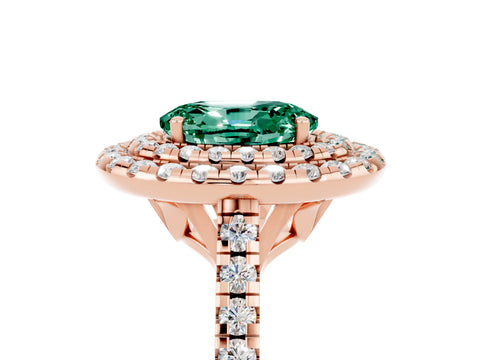 Rose gold Double Halo Oval Cut Green Sapphire Pavé Band with Four-Prong Setting_5