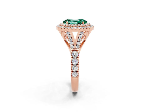 Rose gold Double Halo Oval Cut Green Sapphire Pavé Split Shank Ring with Prong Setting_2