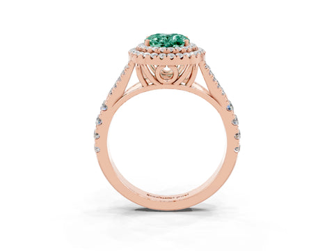 Rose gold Double Halo Oval Cut Green Sapphire Pavé Split Shank Ring with Prong Setting_3