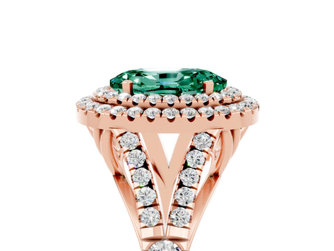 Rose gold Double Halo Oval Cut Green Sapphire Pavé Split Shank Ring with Prong Setting_5