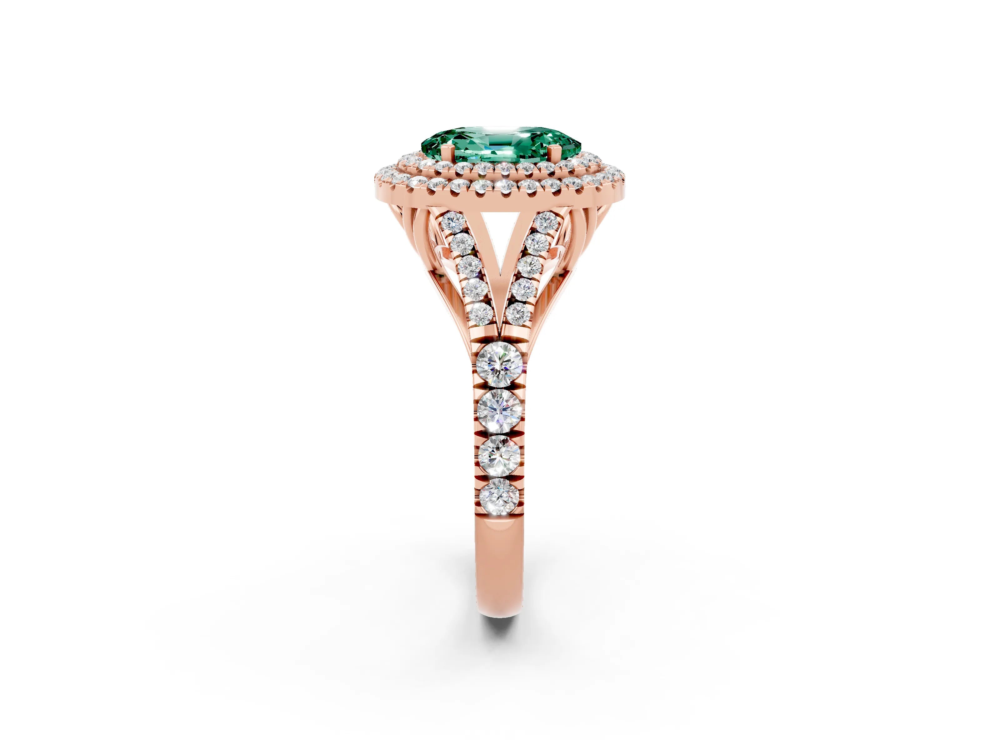 Rose gold Double Halo Oval Cut Green Sapphire Split Shank Engagement Ring with Four-Prong Setting_2