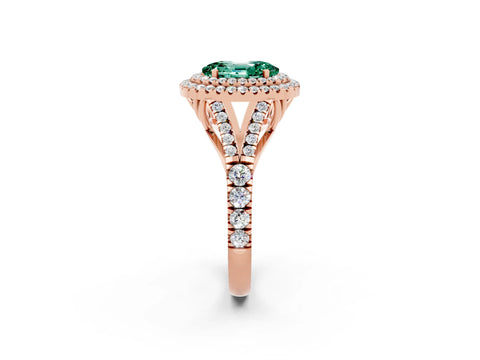 Rose gold Double Halo Oval Cut Green Sapphire Split Shank Engagement Ring with Four-Prong Setting_2