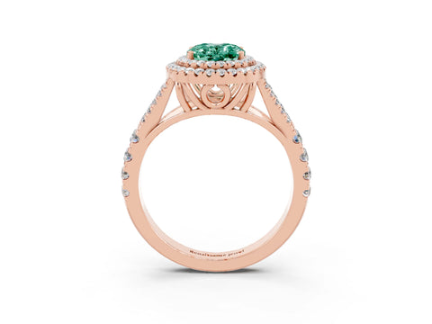 Rose gold Double Halo Oval Cut Green Sapphire Split Shank Engagement Ring with Four-Prong Setting_3