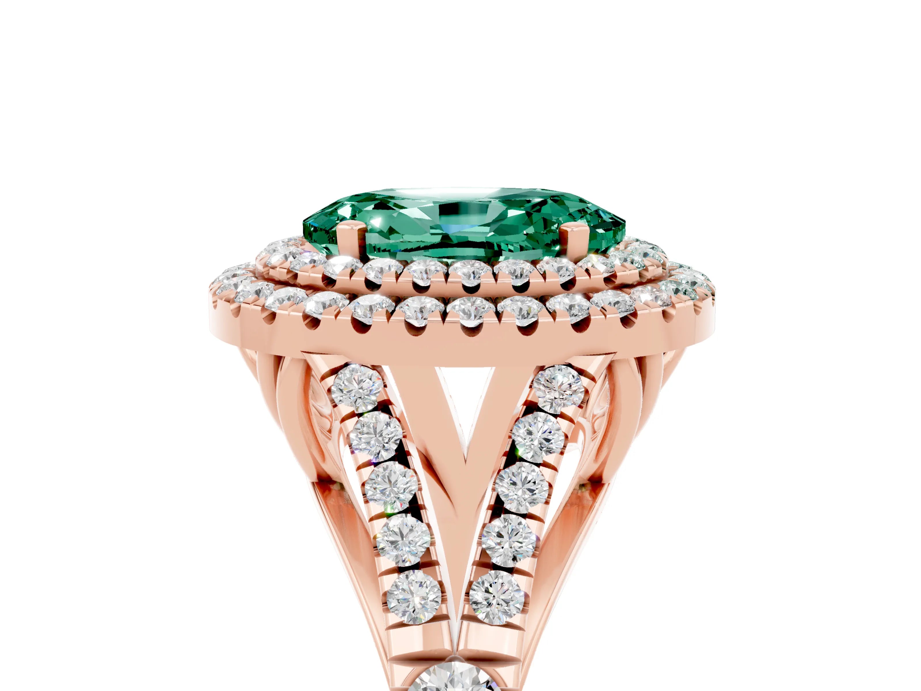Rose gold Double Halo Oval Cut Green Sapphire Split Shank Engagement Ring with Four-Prong Setting_5