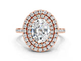 Rose gold Double Halo Oval Cut Moissanite Pavé Band with Four-Prong Setting